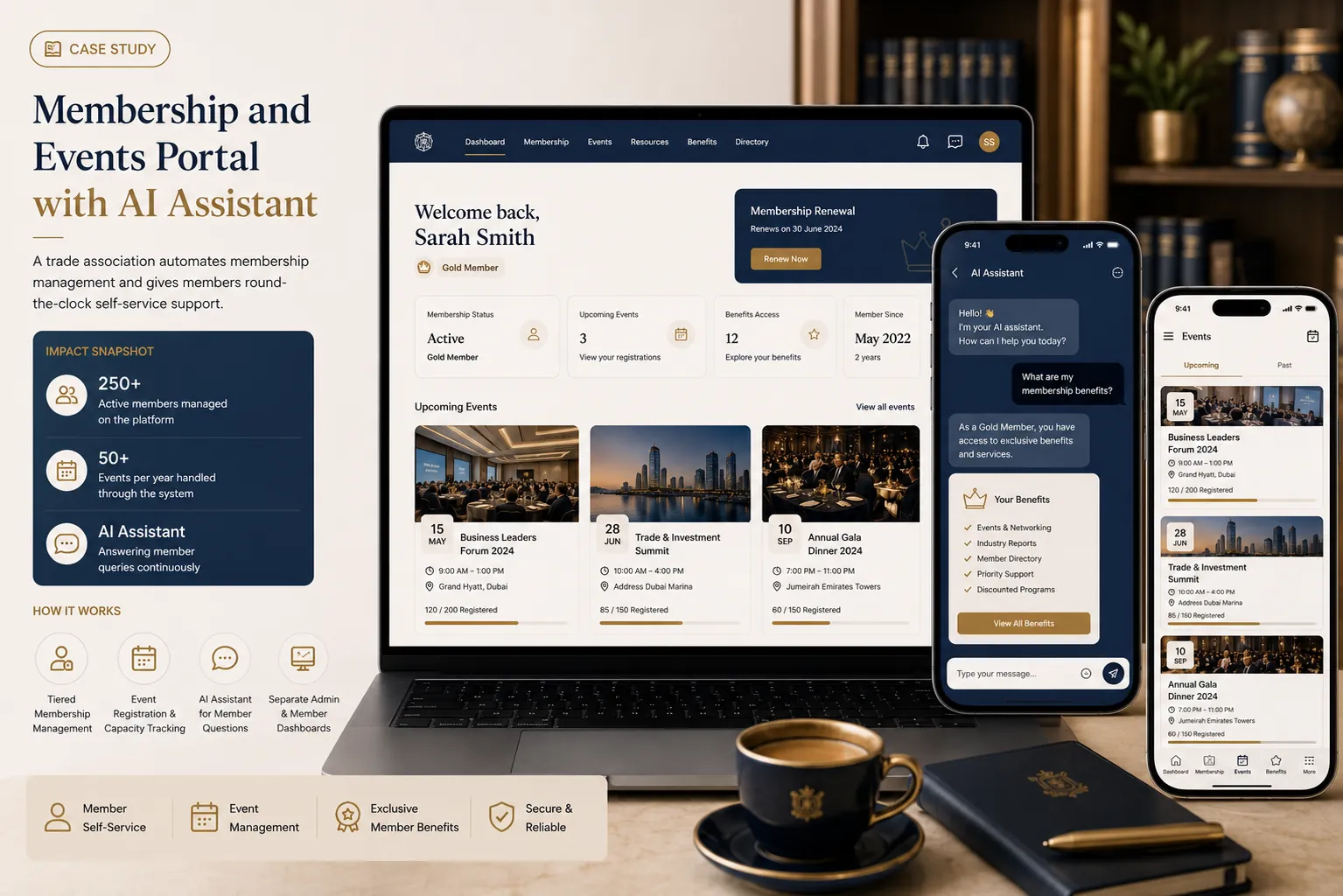 Membership and events portal with AI Assistant