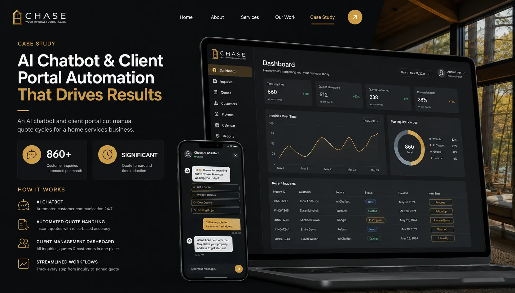 Cover image for Chase Wood Windows · Client portal and AI chatbot automation